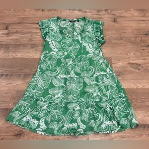 Mille Gabrielle Fit & Flare Ruffle Mini Dress White Green Size XL Flowy fit